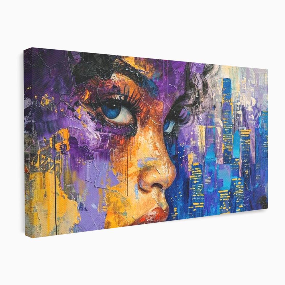 Tablou canvas cu pictura digitala cu profil de femeie, fara rama, pe sasiu de lemn